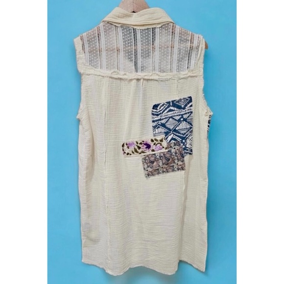 POL Cream Patchwork & Lace Gauze Button Front Vest Dress - Picture 8 of 12